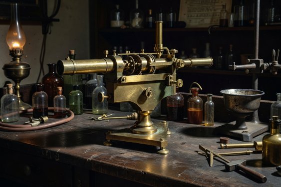 Precision brass spectrometer and diffraction prisms under focused beam